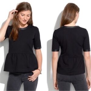 Madewell leather trim peplum black top medium